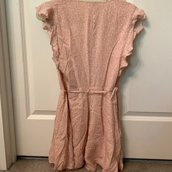 Urban Outfitters Floral Wrap Mini Dress Pink White Sz small Flutter Sleeve - Picture 3 of 4